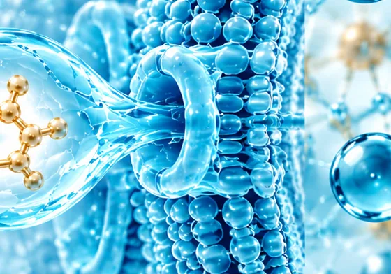 Illustration of a cell membrane with molecules passing through it