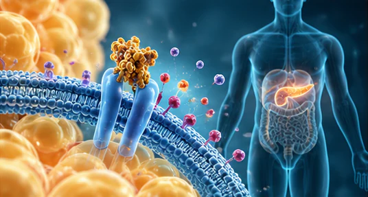 Scientific illustration of Galectin-3 and metabolic signaling